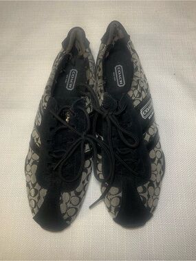 Coach Black and Beige Monogram Lace-Up Sneakers